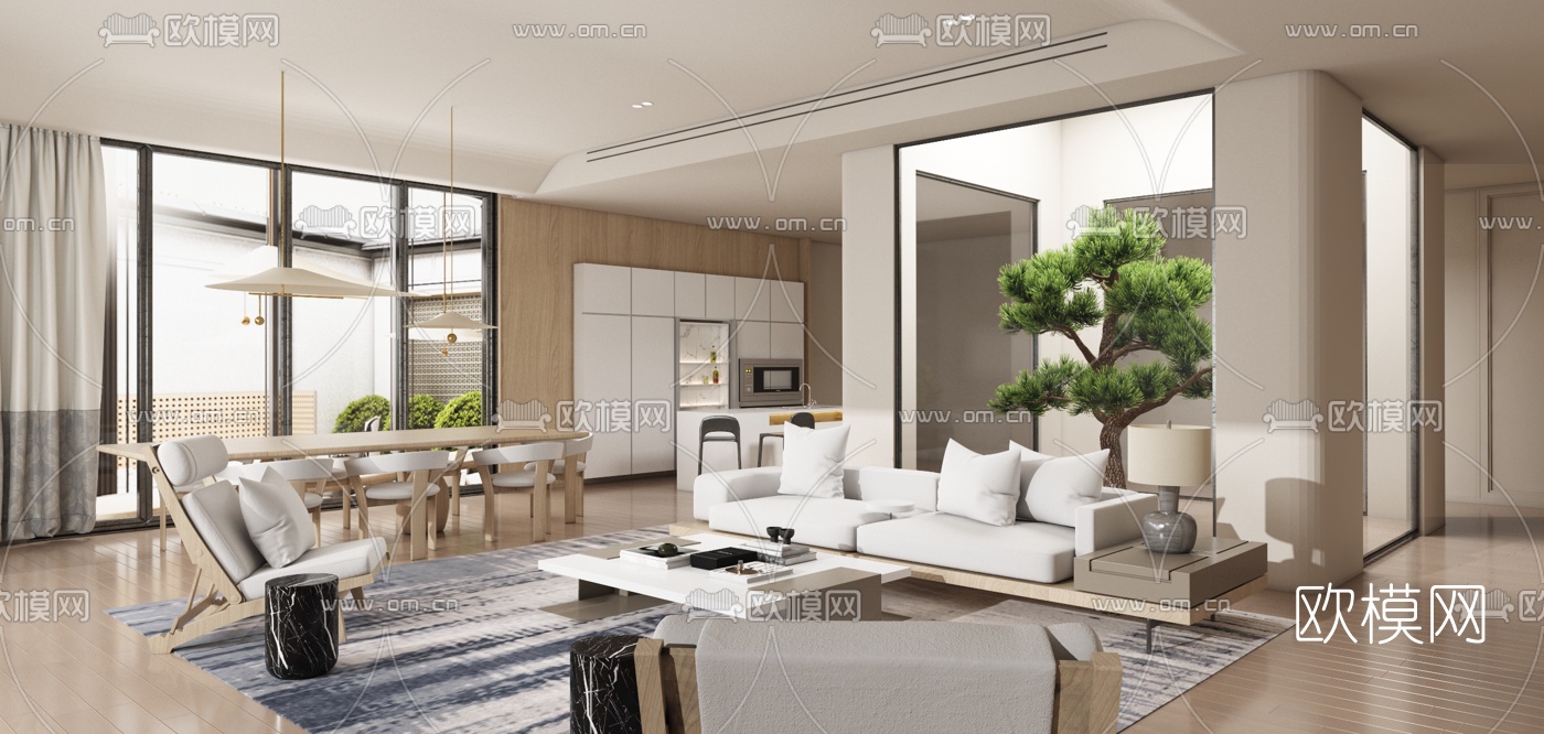 黄全设计 现代客厅餐厅3d模型下载