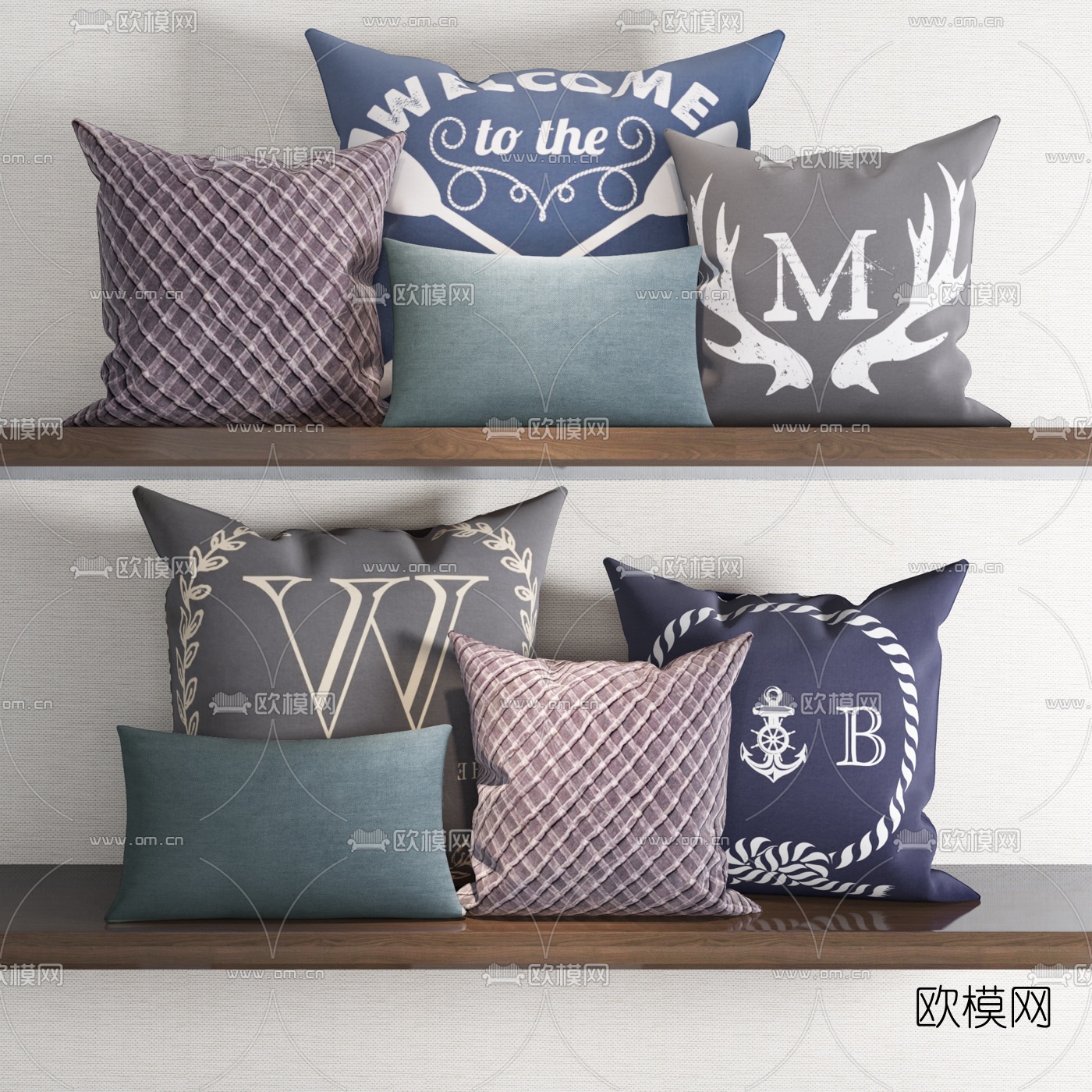 现代布艺抱枕3d模型下载