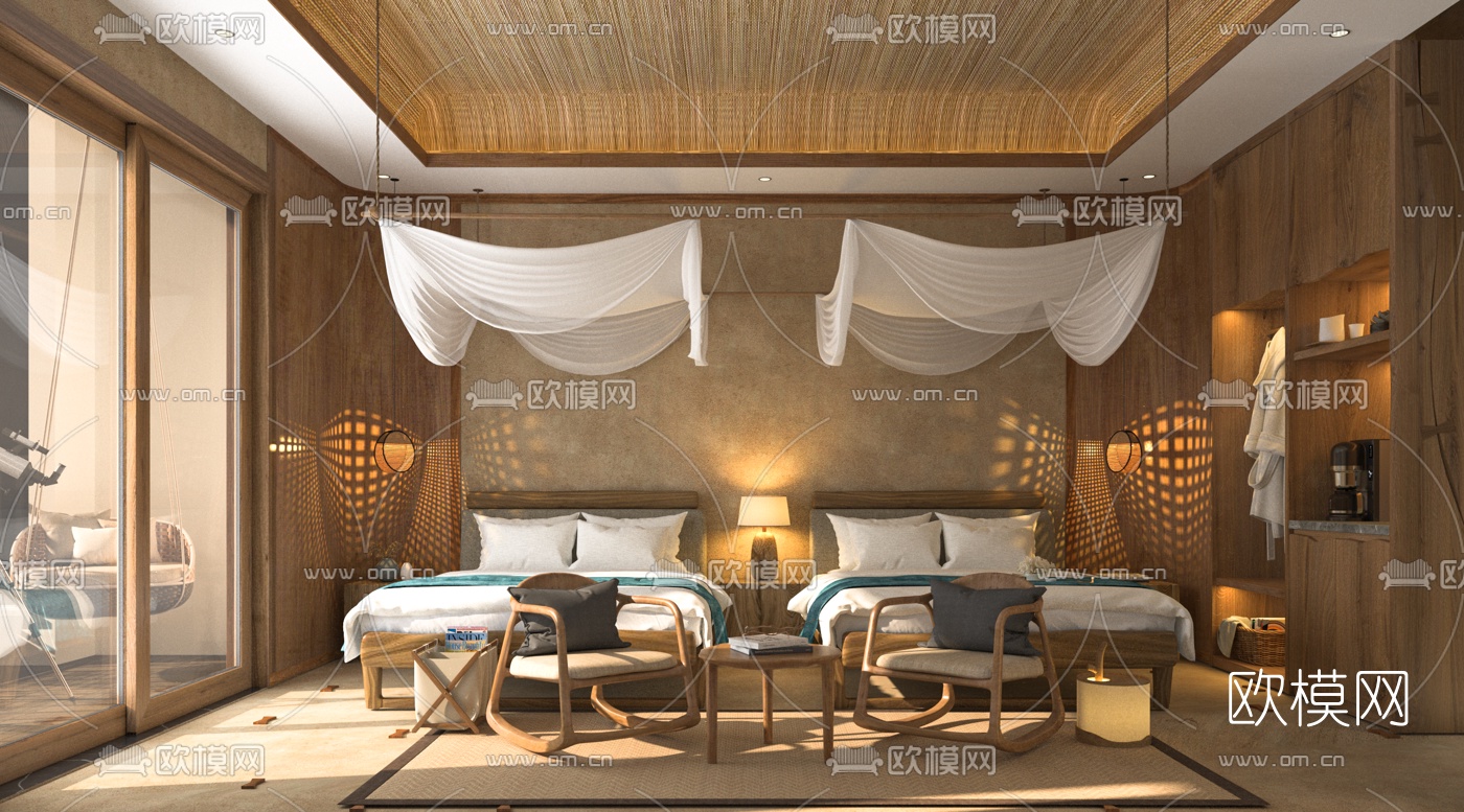 东南亚民宿客房su模型下载（渲染图1）