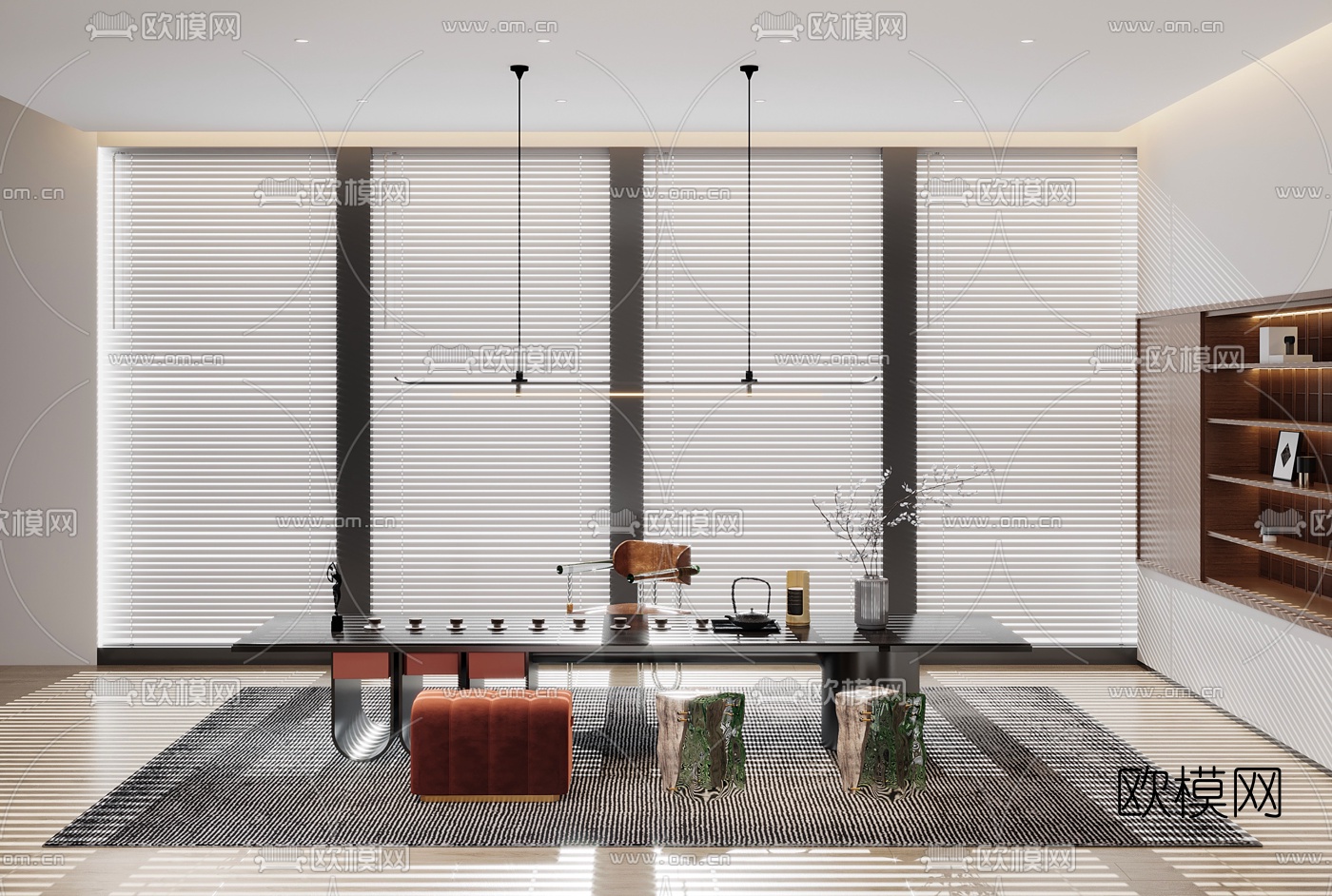 新中式茶室3d模型下载（渲染图1）