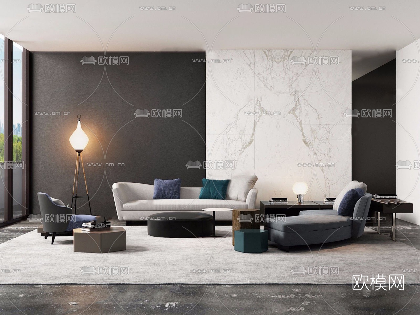现代布艺沙发组合su模型