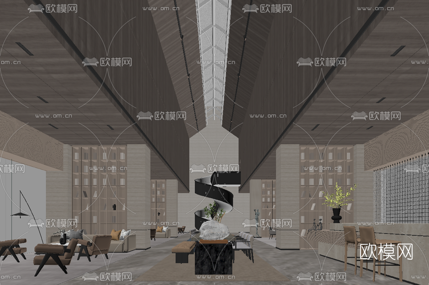 现代办公休息区su模型下载