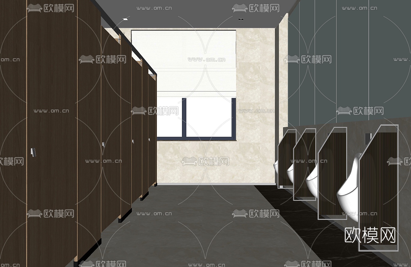 现代公共卫生间su模型下载（渲染图2）