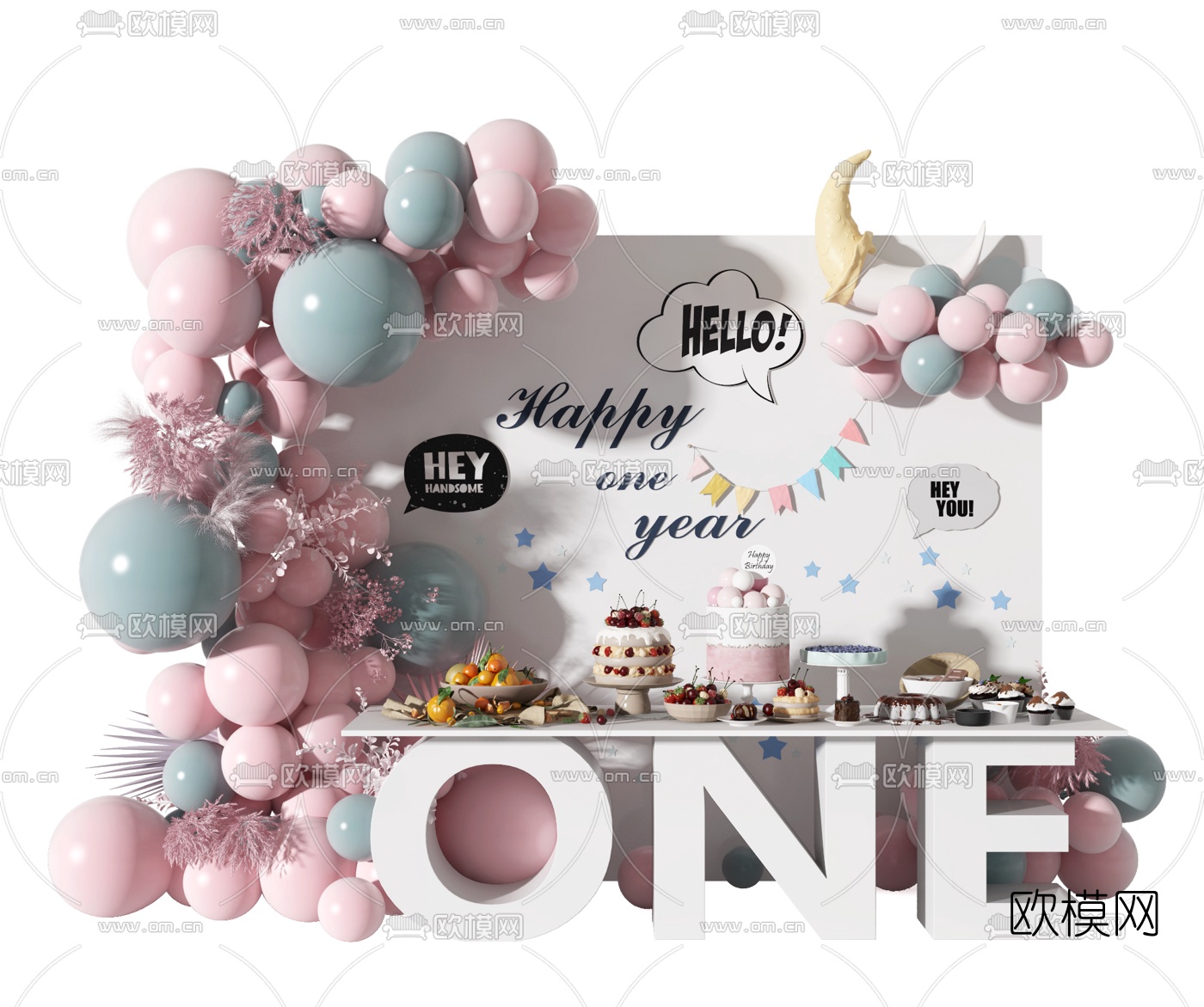 现代婚庆气球甜品美陈3d模型下载