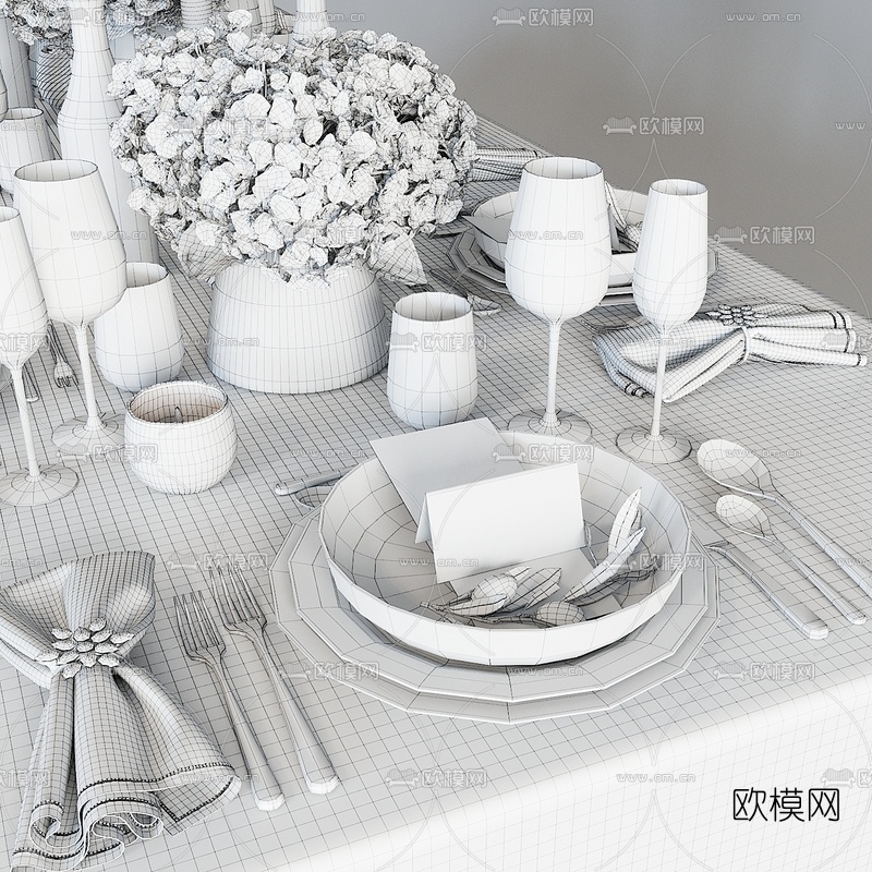 北欧餐桌餐具3d模型