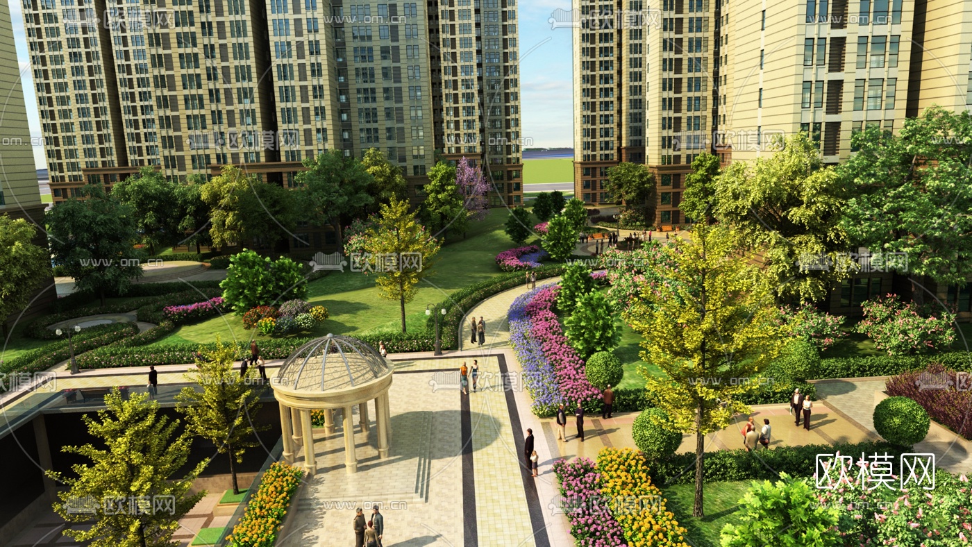 现代小区园林景观3d模型下载