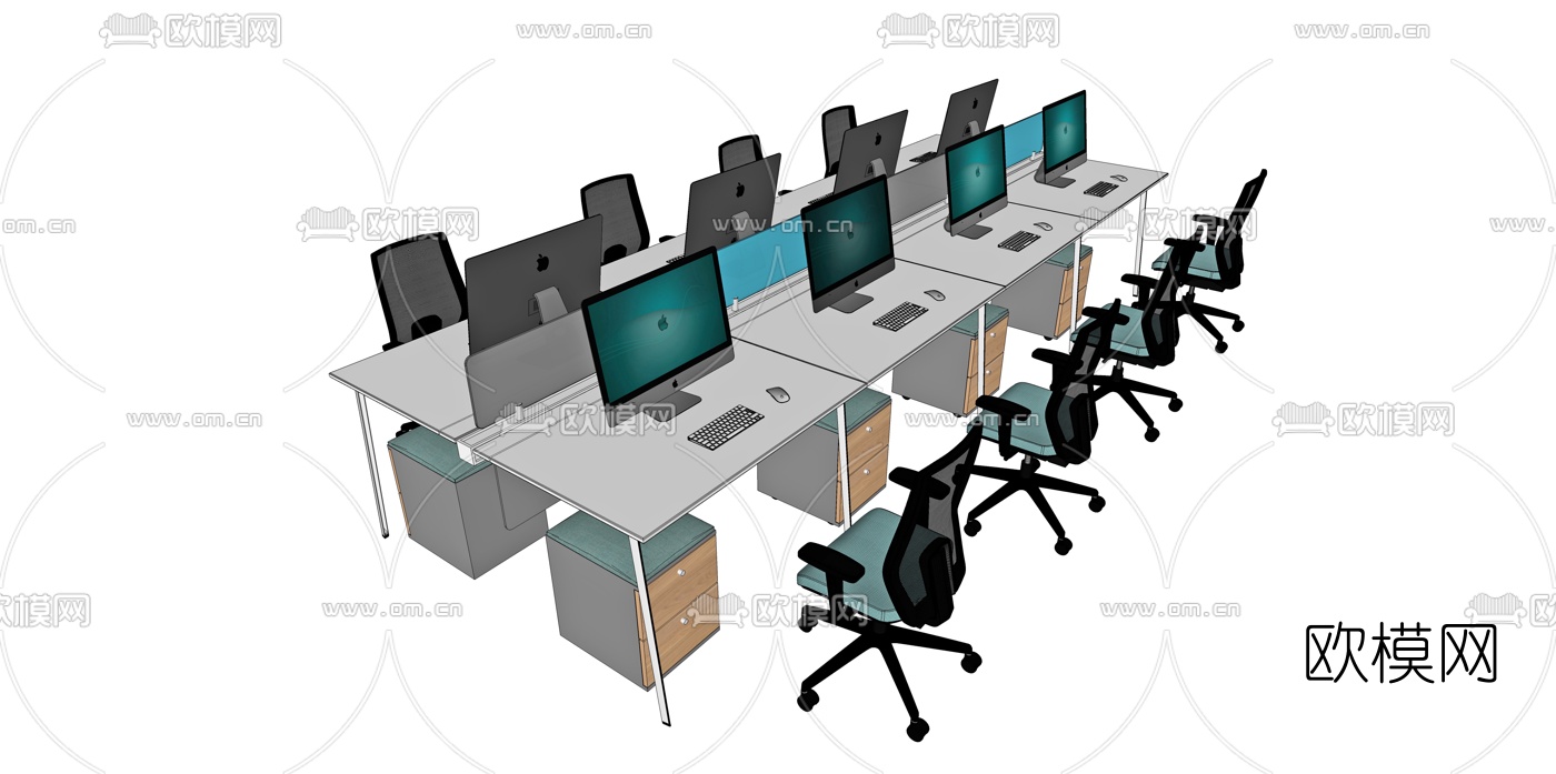 现代办公桌椅卡座su模型下载（渲染图2）