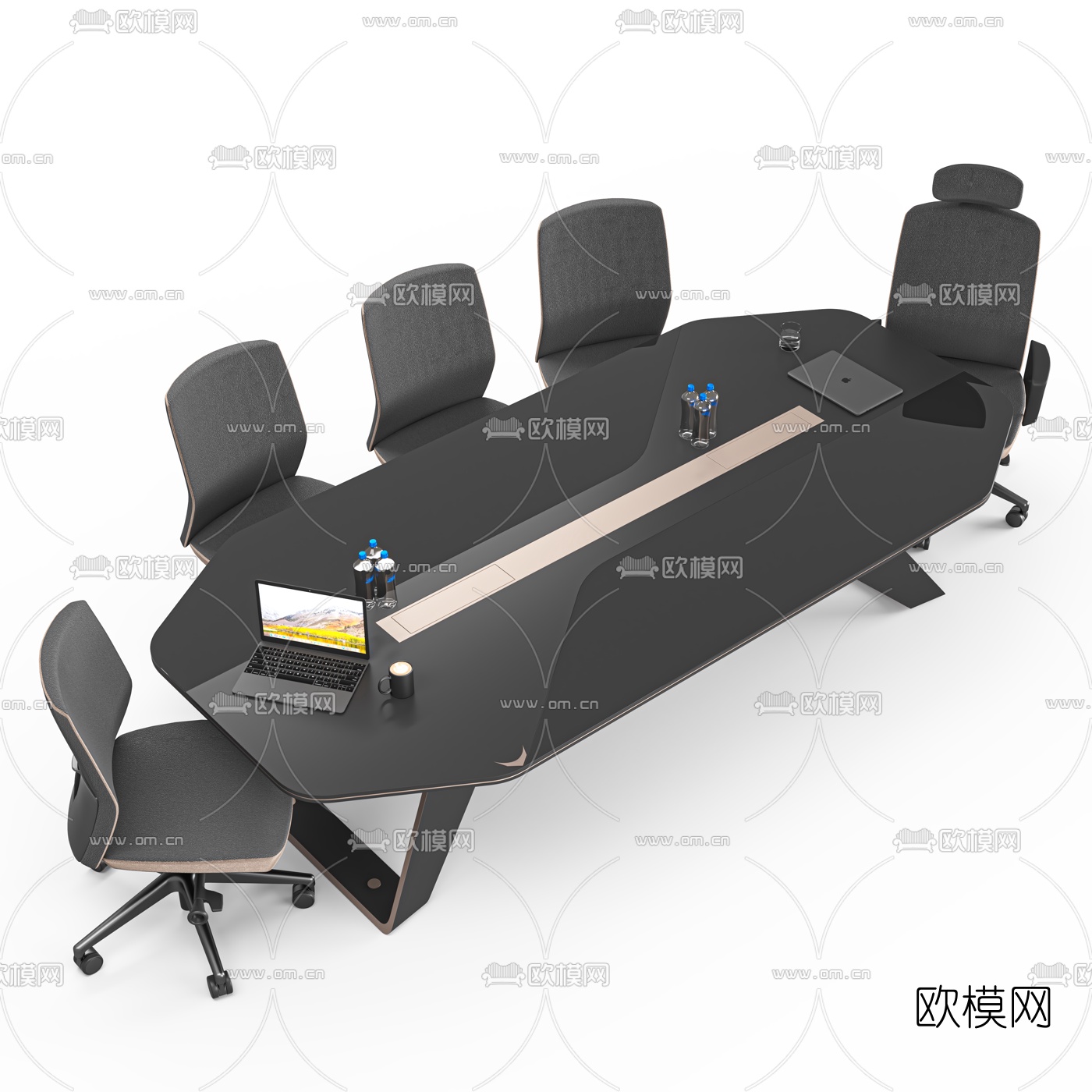 现代多边形会议桌椅3d模型