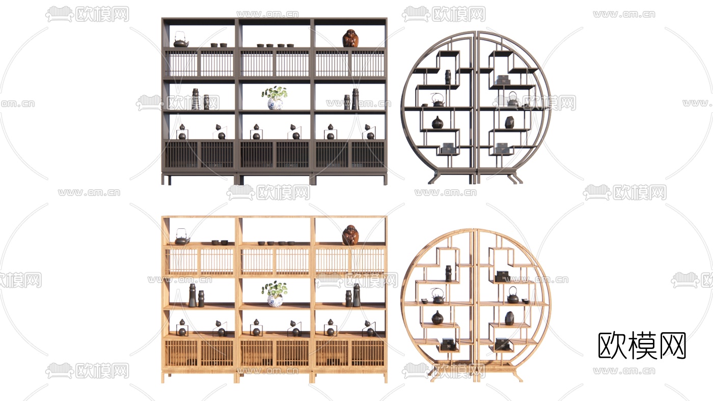 新中式博古架su模型下载（渲染图1）