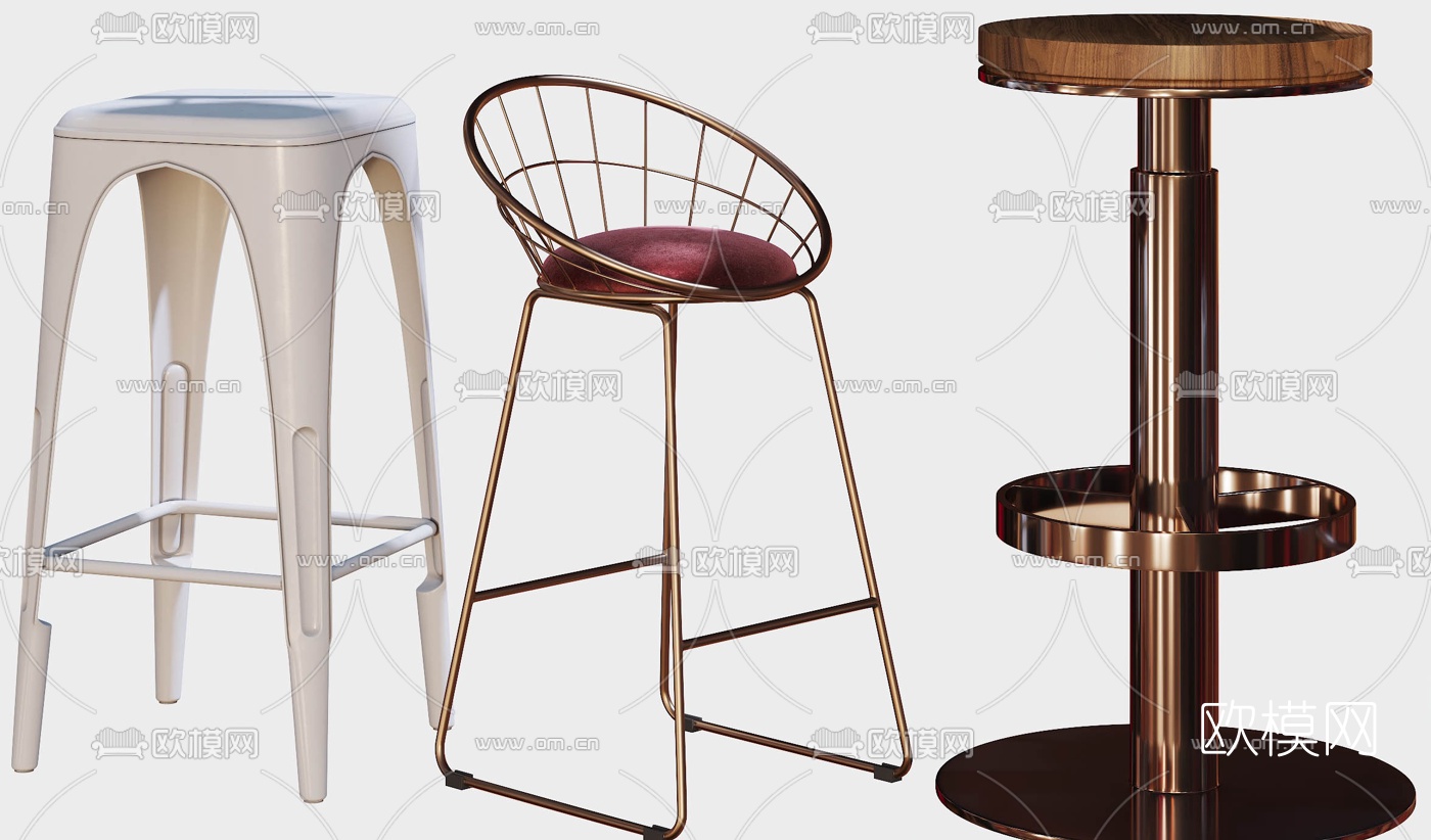 工业风吧椅高脚椅3d模型下载（渲染图3）