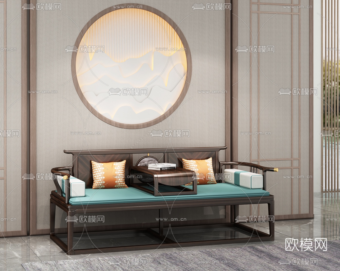 中式实木罗汉床免费3d模型下载