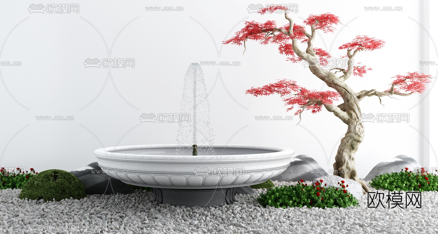 新中式喷泉水景小品3d模型