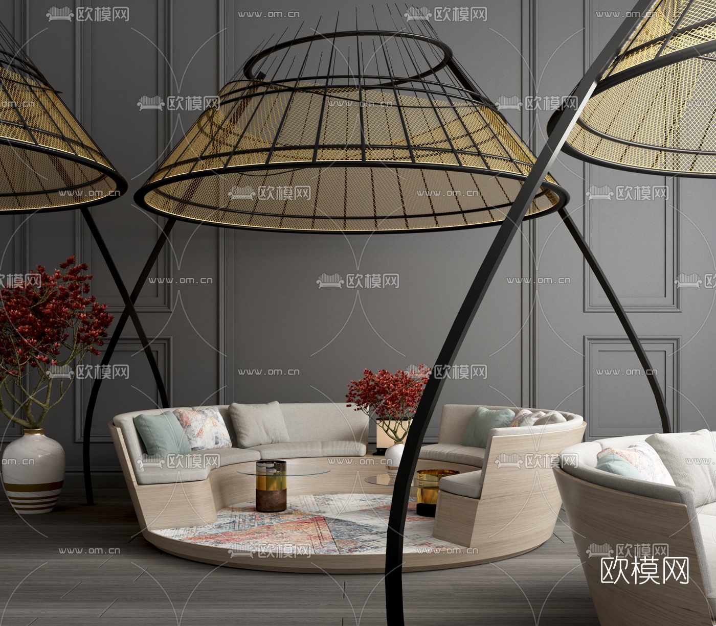 现代圆形卡座休闲沙发3d模型-免费3dmax模型库-欧模网