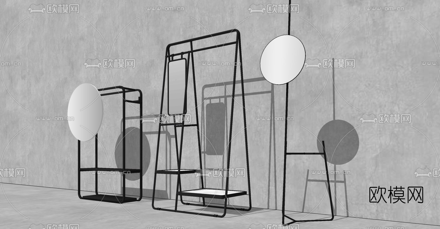 现代置物架镜架su模型下载（渲染图2）
