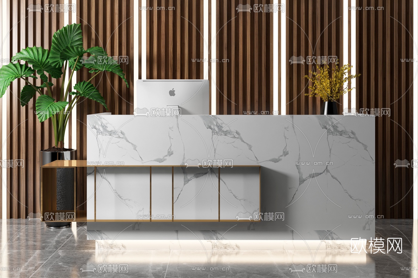 现代轻奢前台接待台3d模型下载（渲染图3）