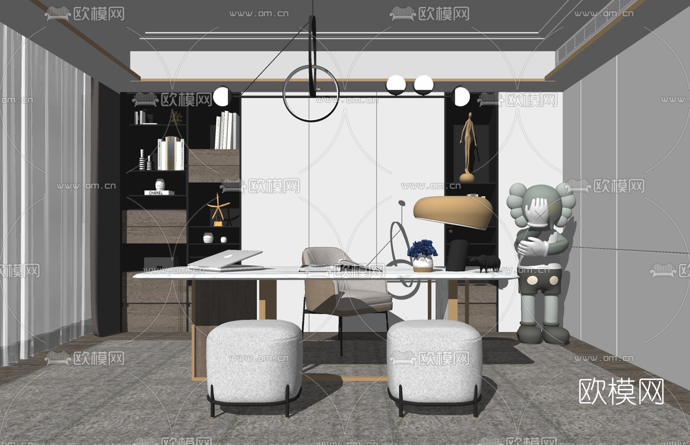 现代书桌椅su模型下载