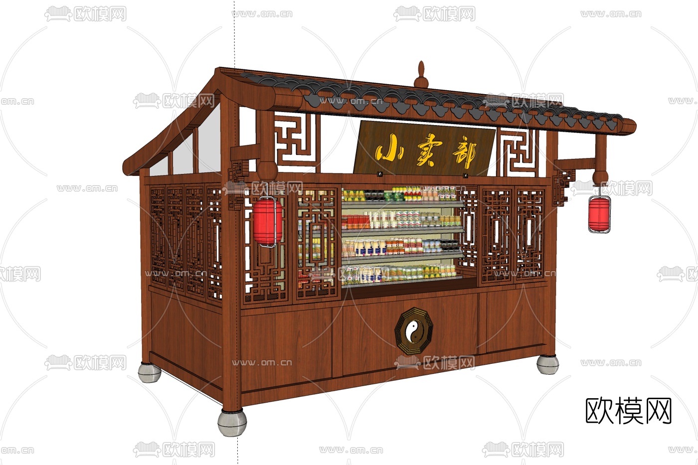 中式实木小卖部免费su模型下载
