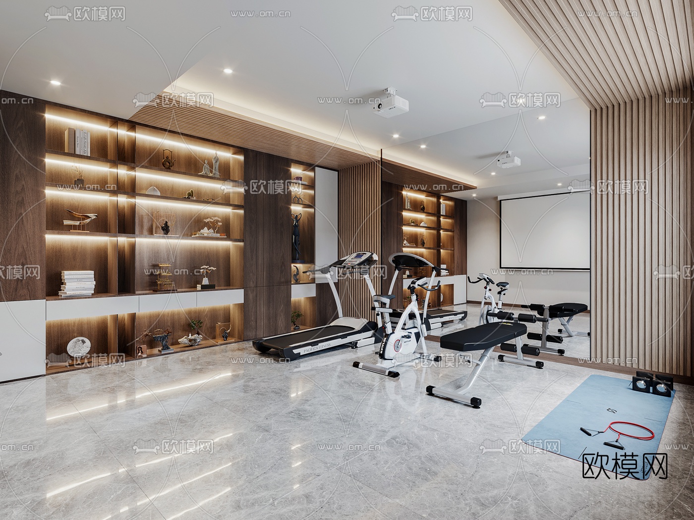 现代健身房休息区3d模型下载