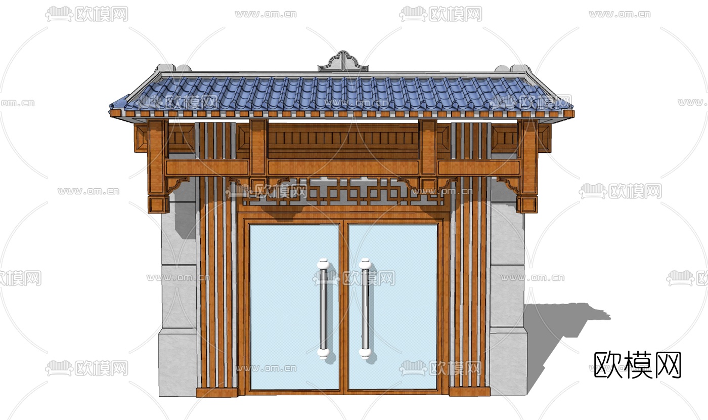 新中式大门门头免费su模型下载
