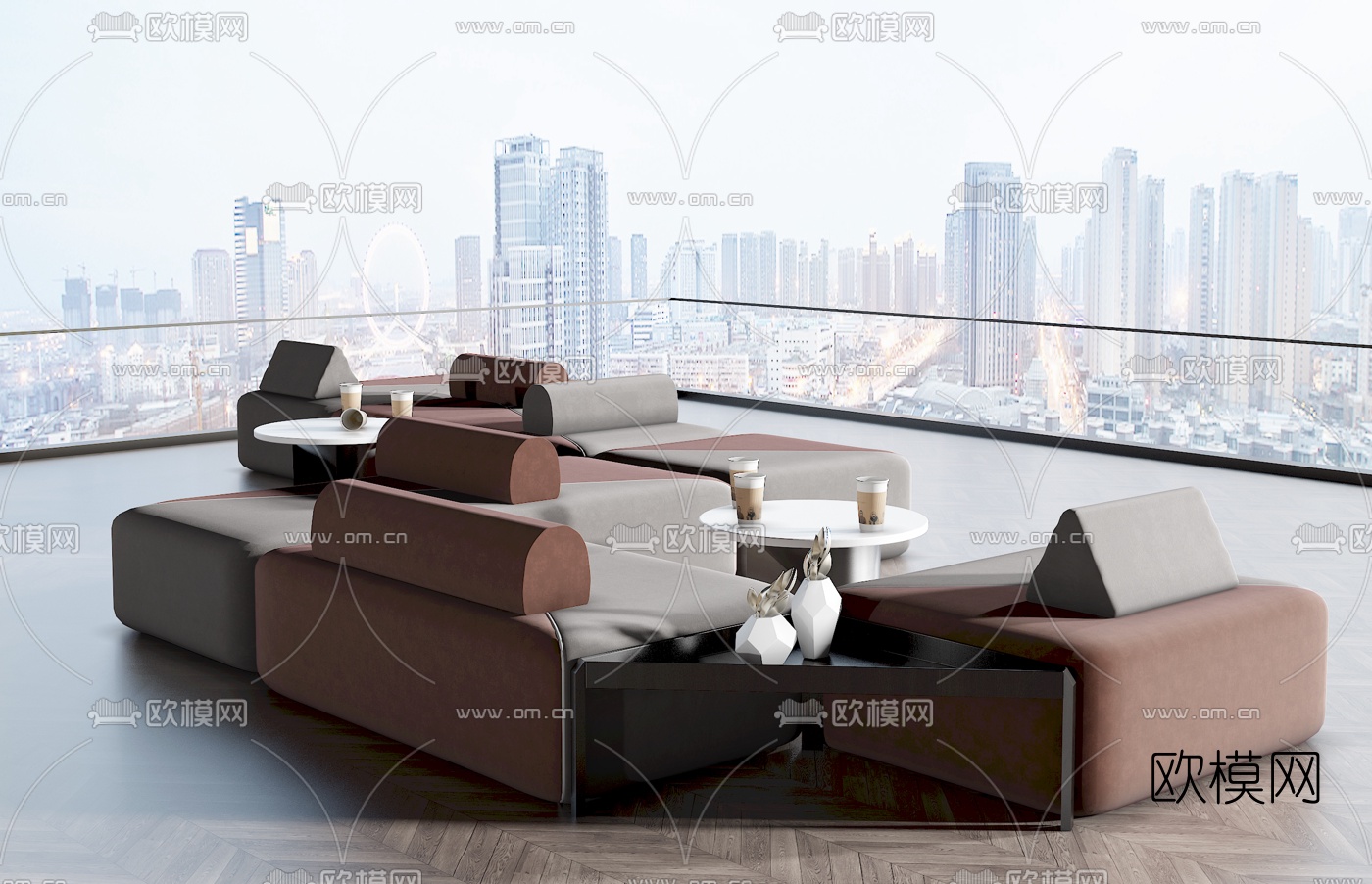 现代转角公用沙发3d模型