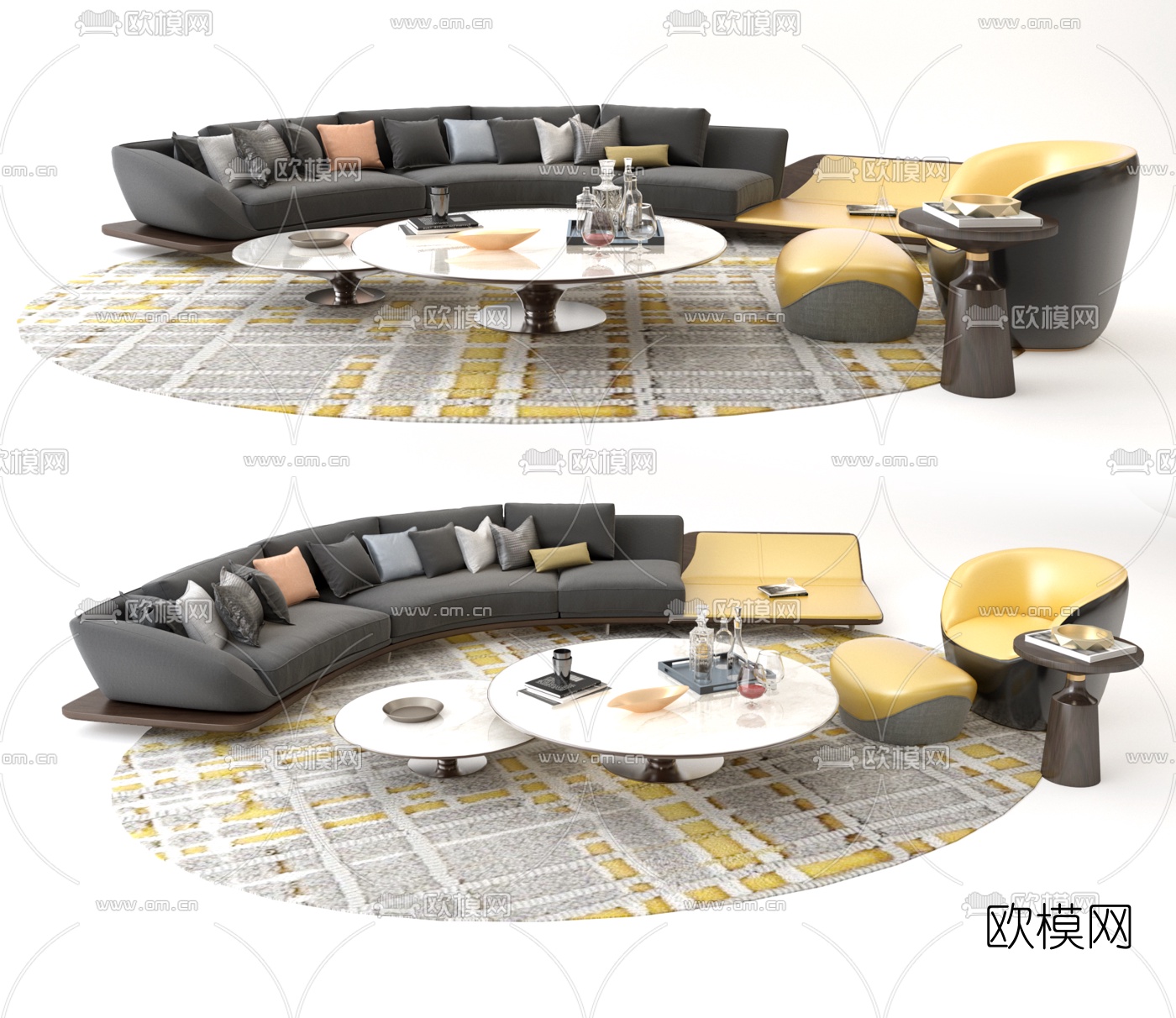现代弧形沙发组合3d模型-免费3dmax模型库-欧模网