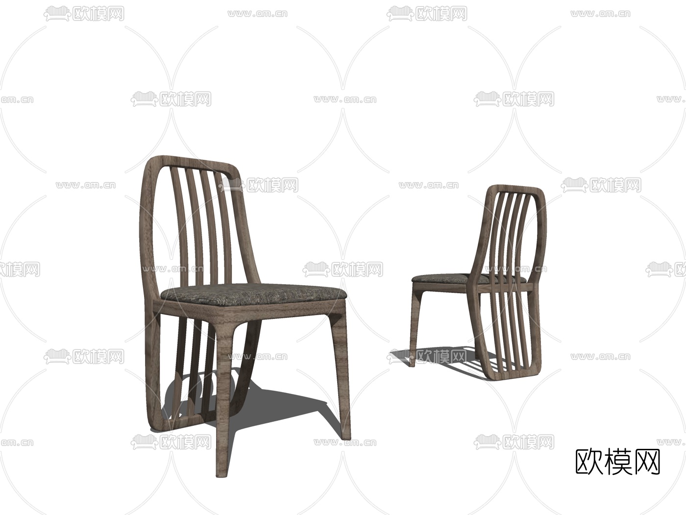 现代实木单椅su模型下载