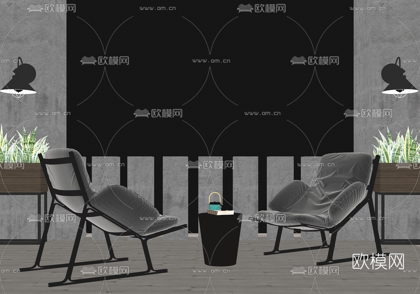 现代休闲躺椅茶几su模型下载（渲染图2）