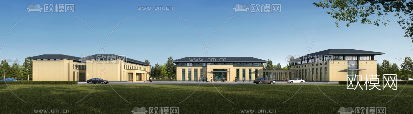 新中式办公楼建筑外观3d模型