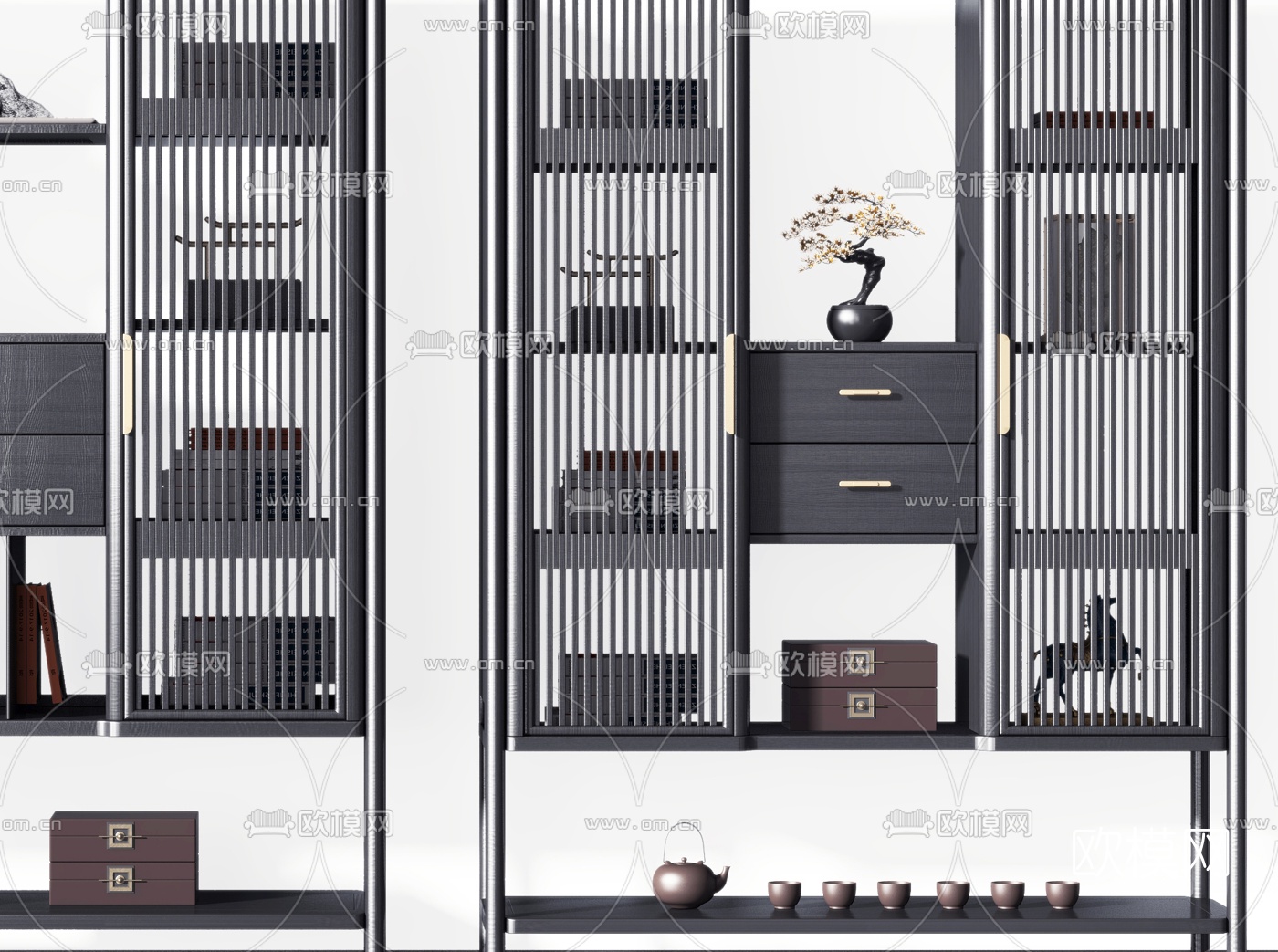 新中式实木博古架3d模型下载（渲染图2）