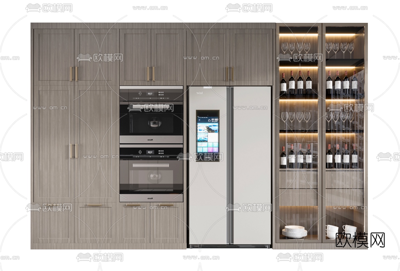 新中式一体式酒柜冰箱3d模型