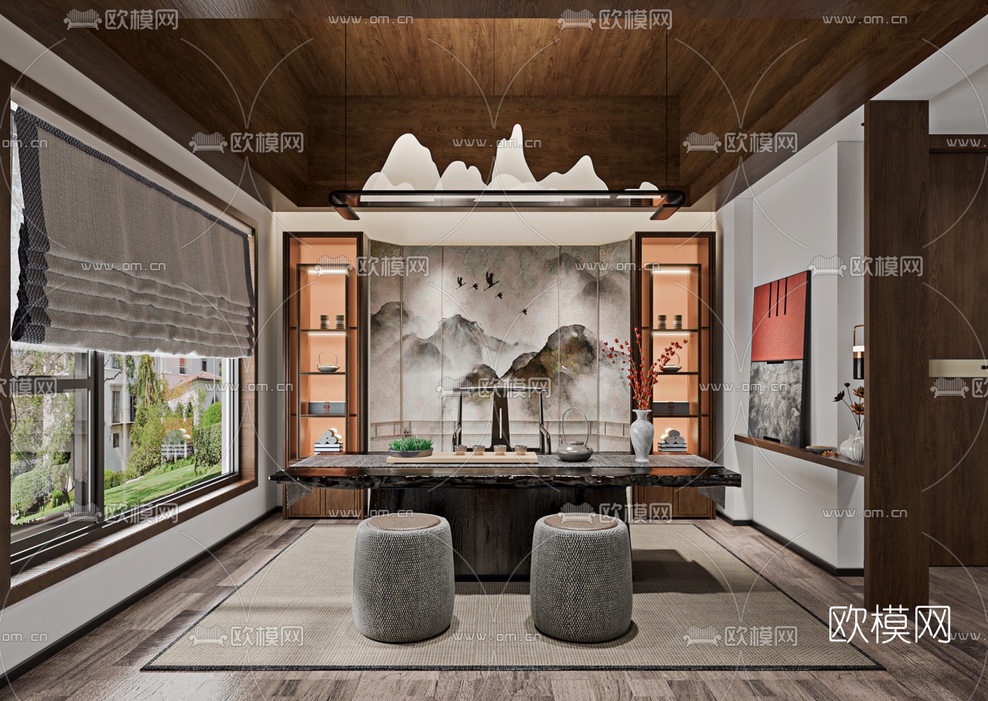 新中式别墅客厅餐厅3d模型