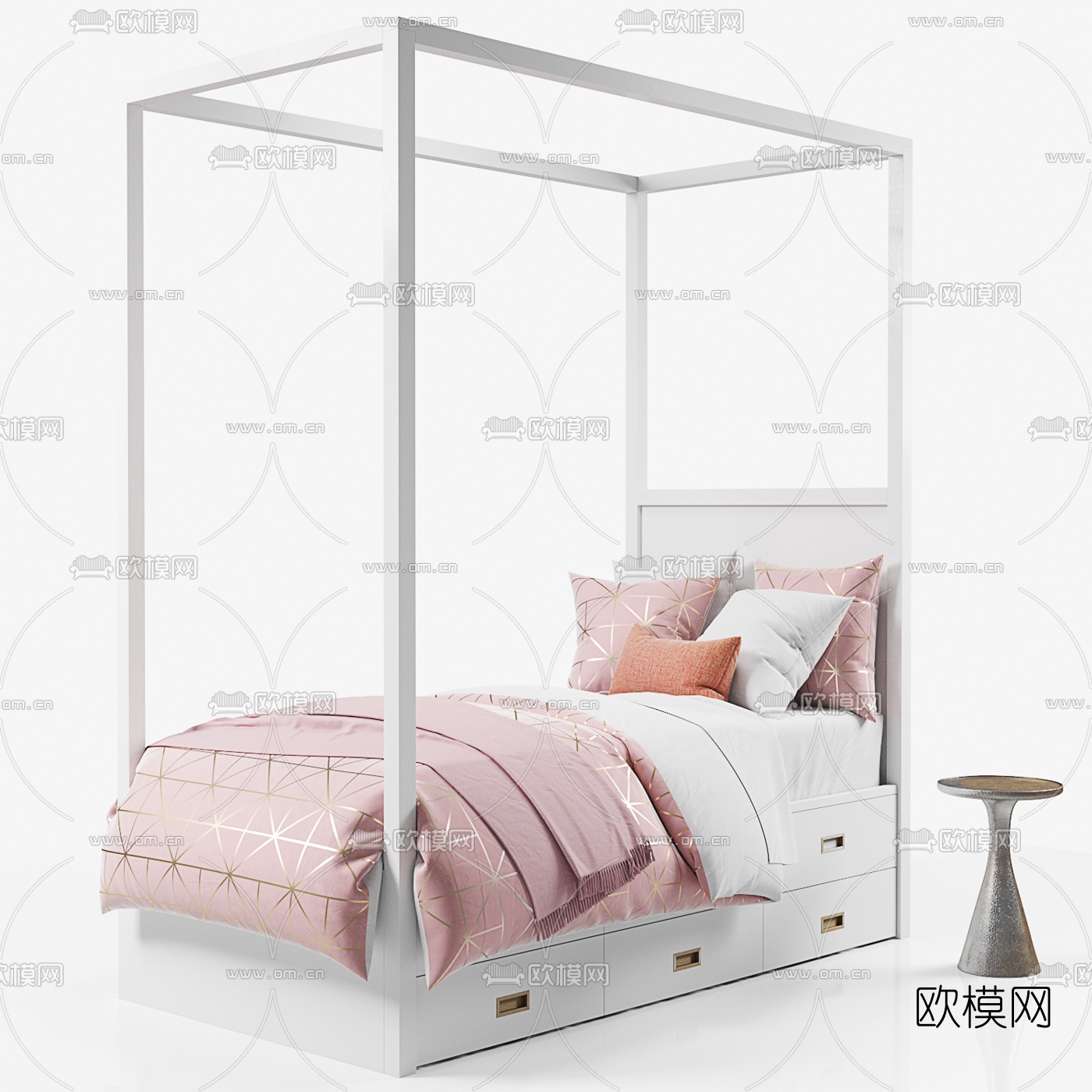 现代布艺单人床3d模型下载（渲染图1）