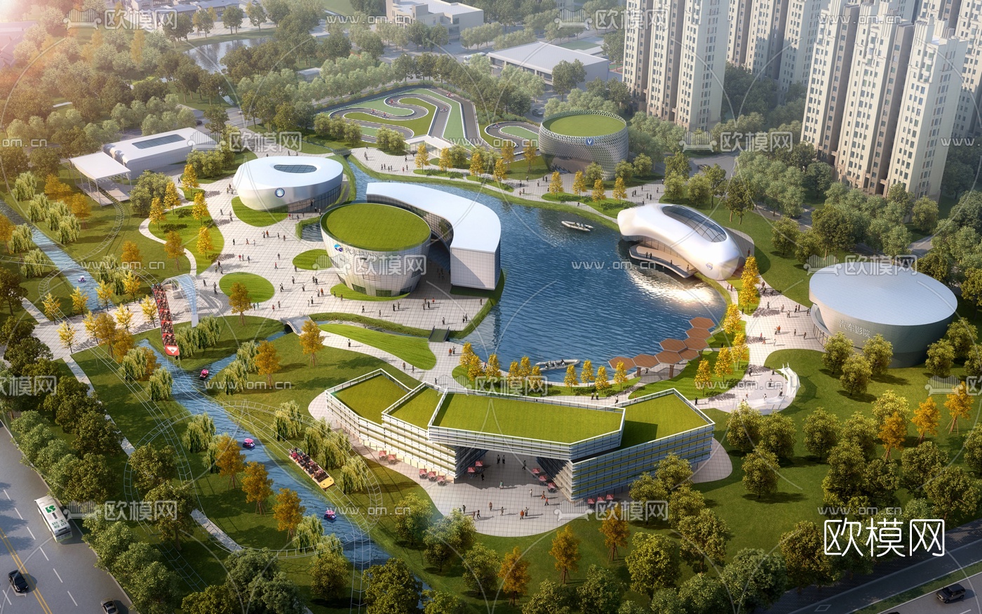 现代公园鸟瞰3d模型下载