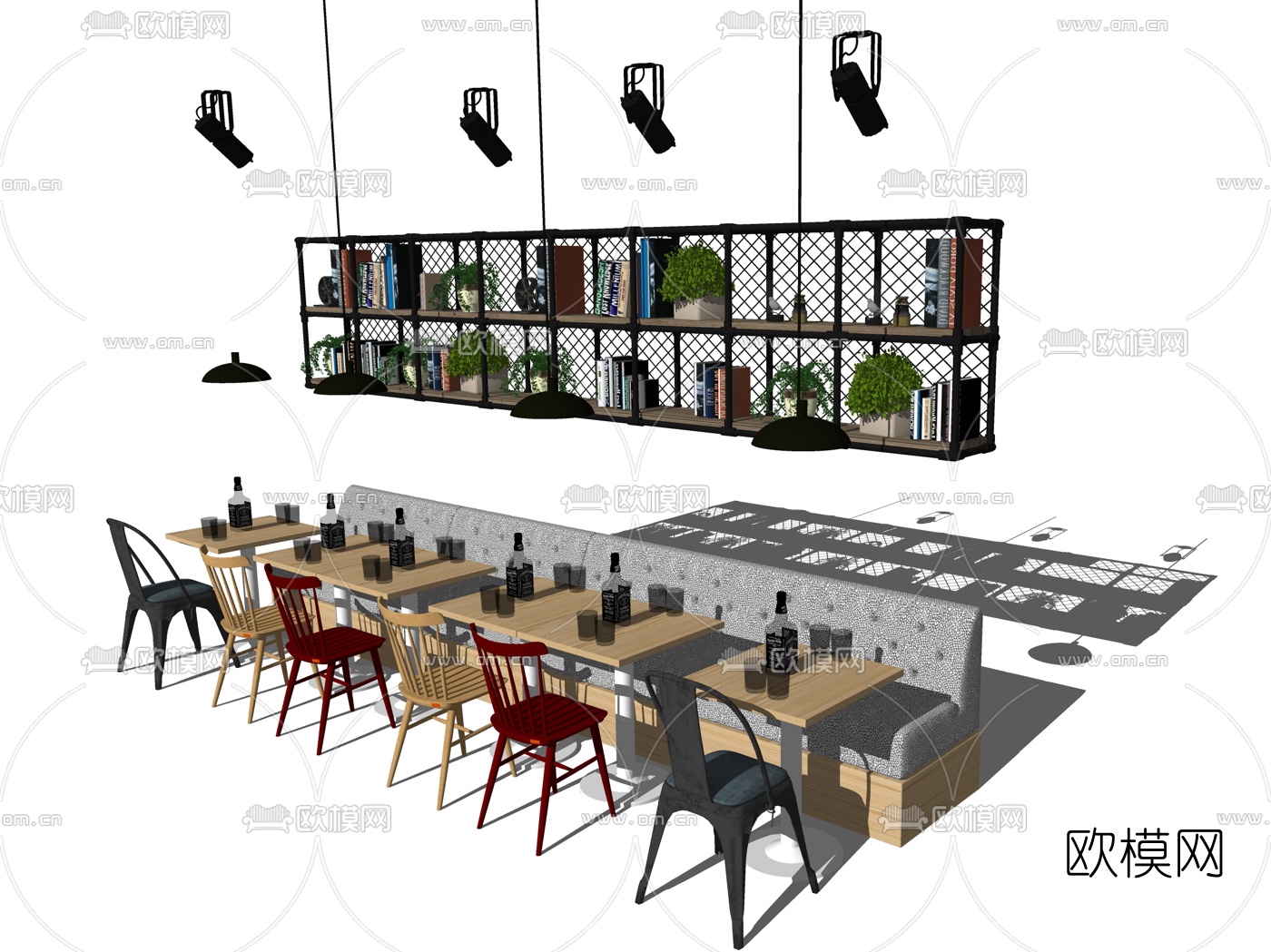 工业风餐桌椅su模型下载（渲染图2）