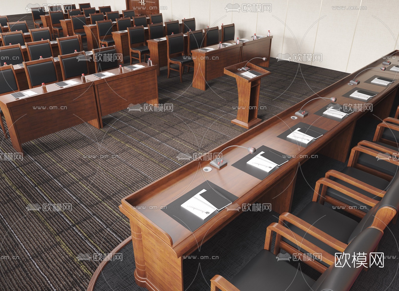新中式党政机关会议室3d模型