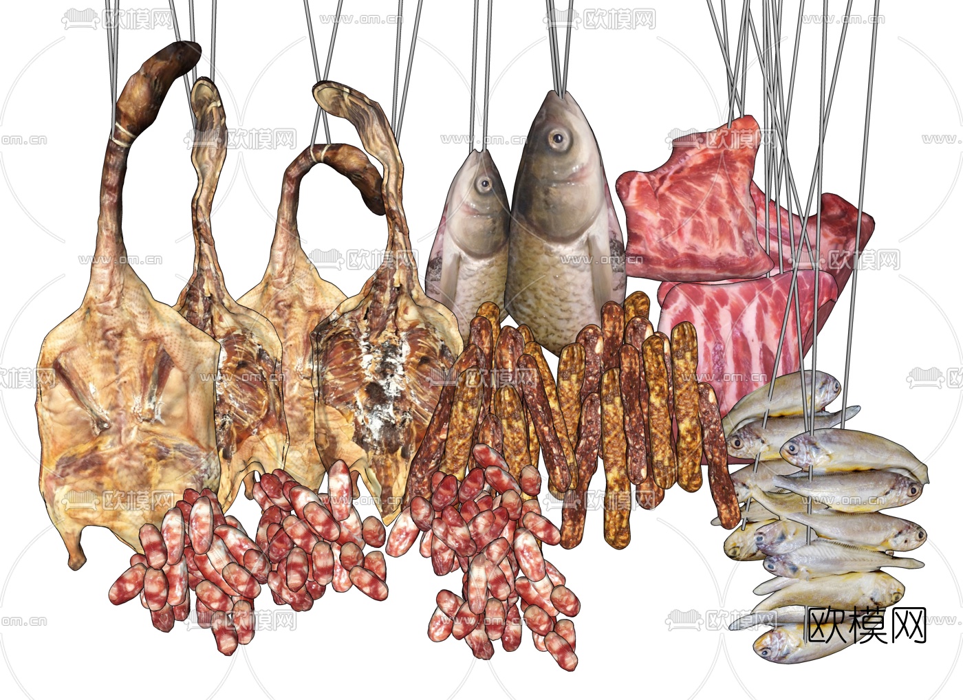 现代食品咸鱼腊肉板鸭腊肠su模型下载