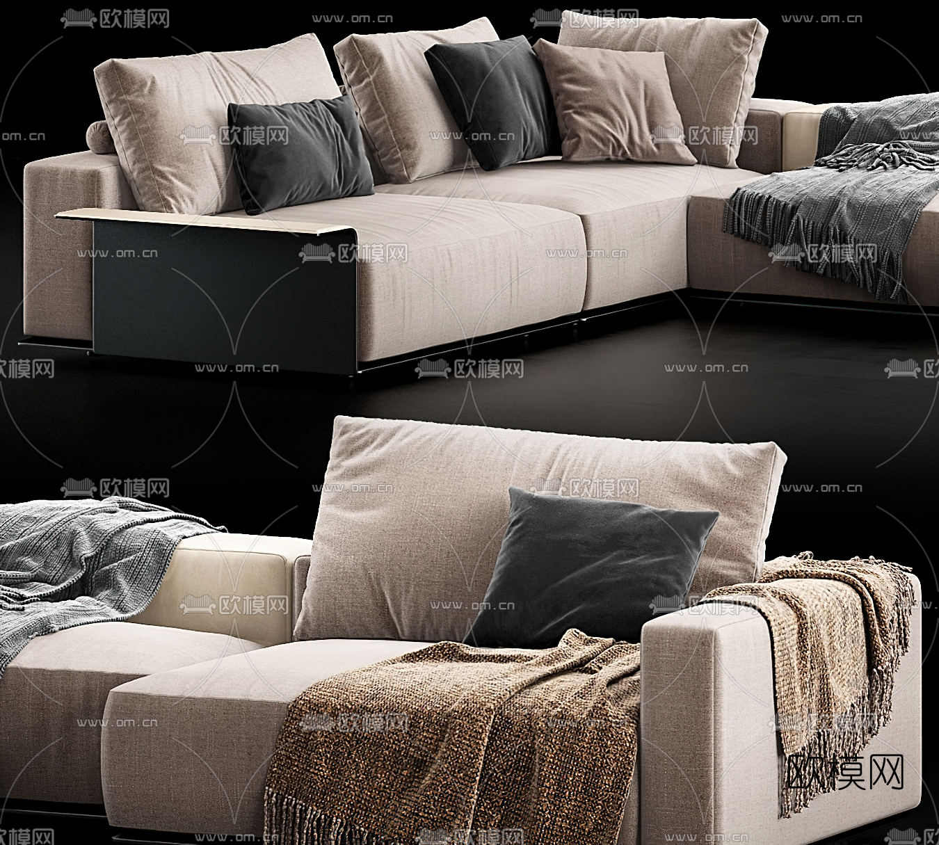现代布艺转角多人沙发3d模型下载（渲染图5）