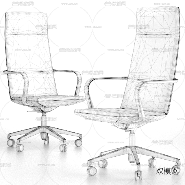 现代皮革办公转椅3d模型下载（渲染图2）