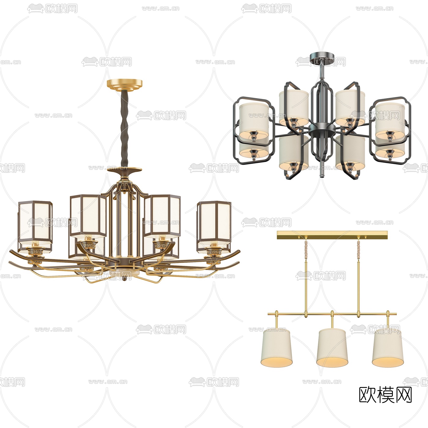 新中式轻奢吊灯3d模型下载（渲染图4）