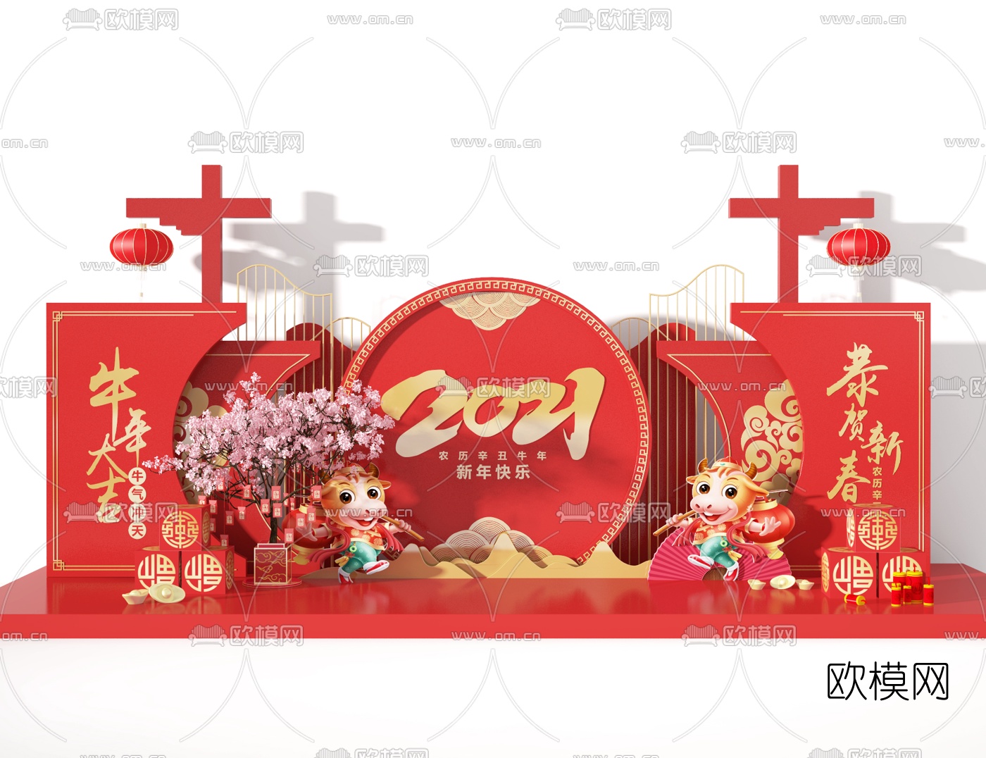 新中式新年活动装饰美陈3d模型
