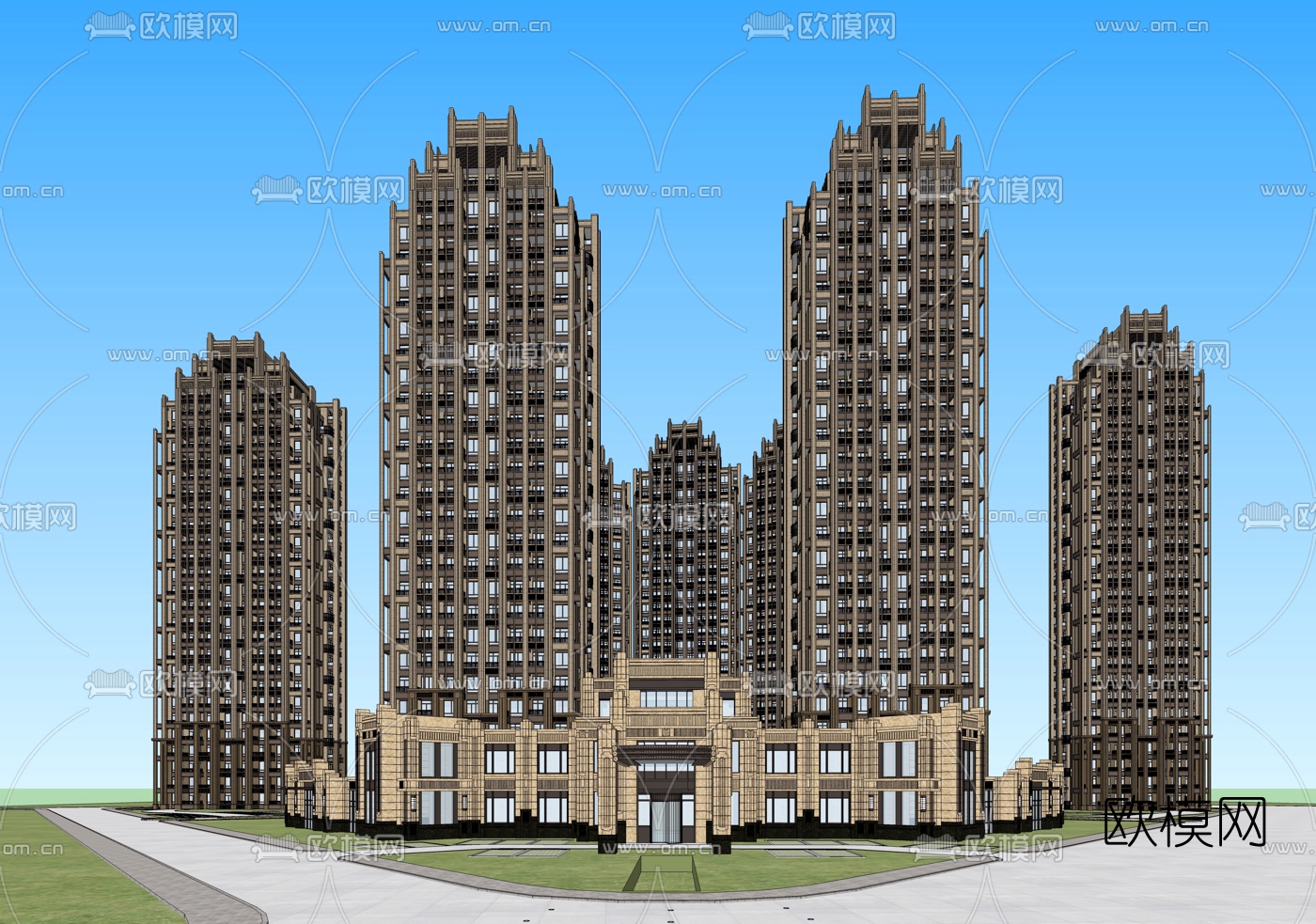 欧式高层住宅外观su模型下载（渲染图1）