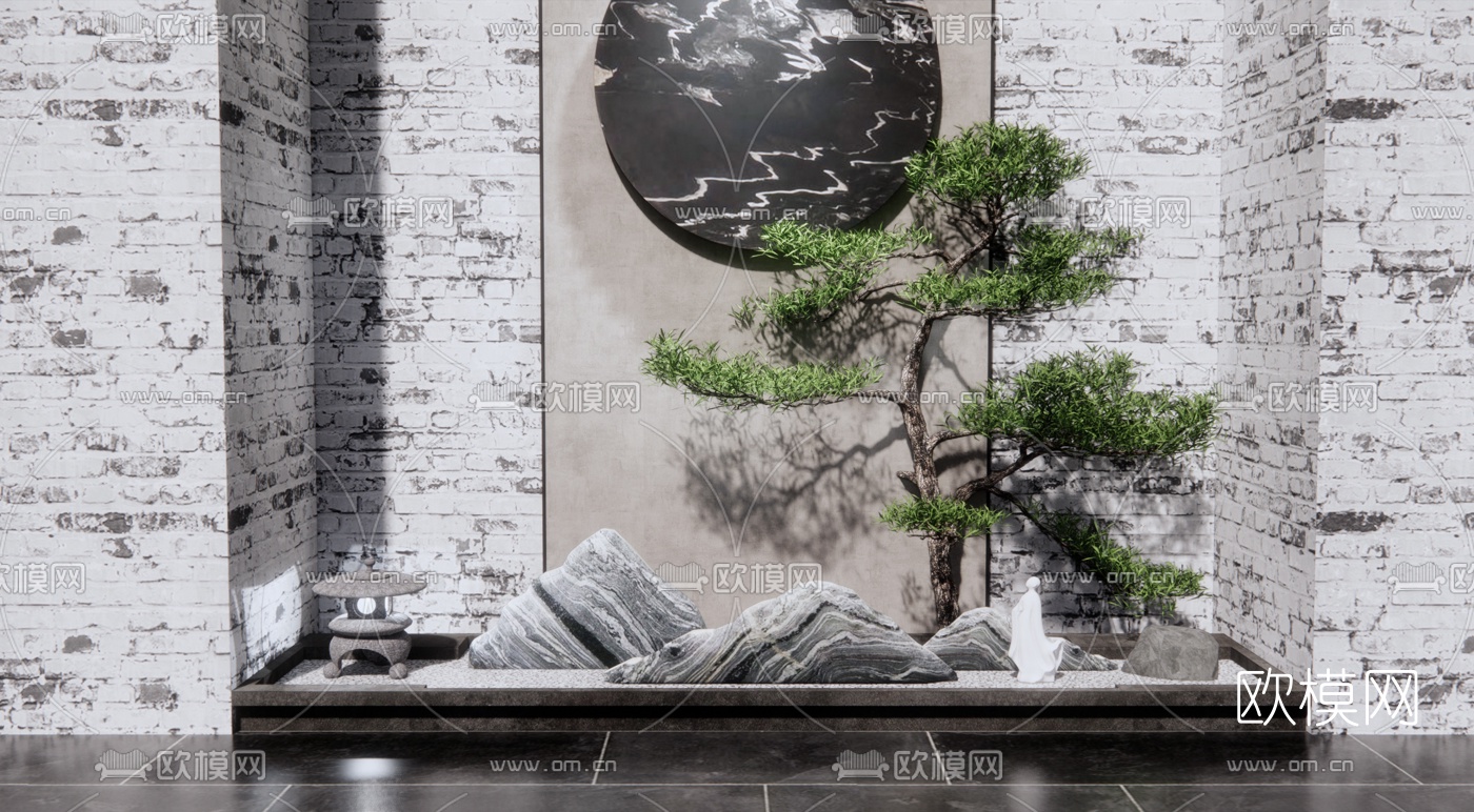 新中式景观小品su模型下载（渲染图1）