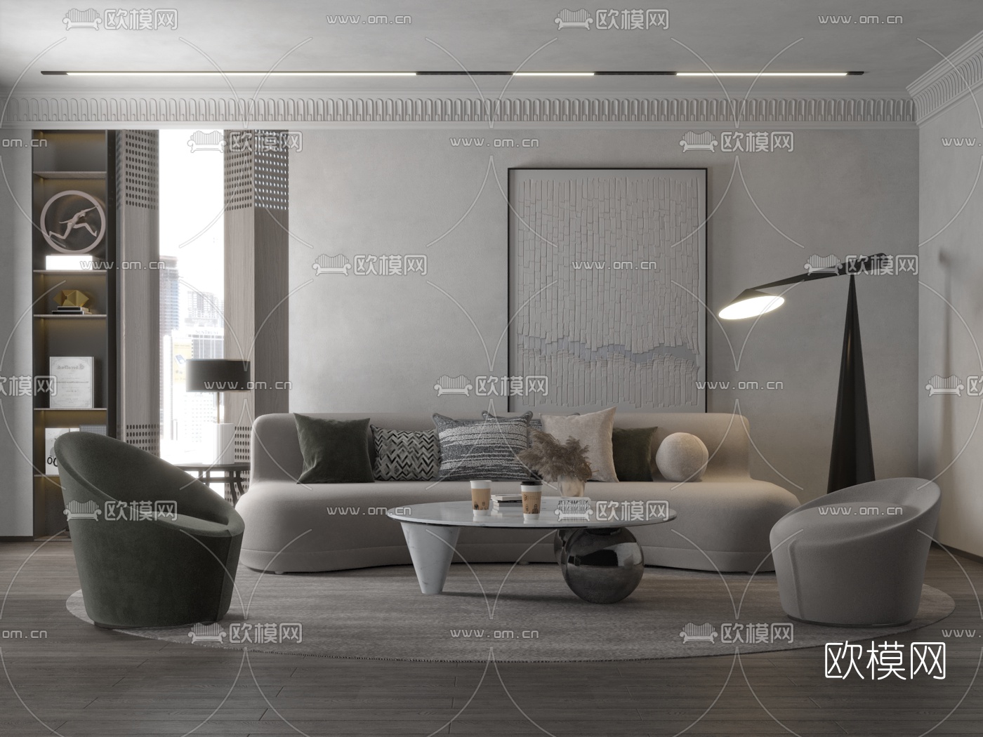 现代布艺弧形沙发组合3d模型