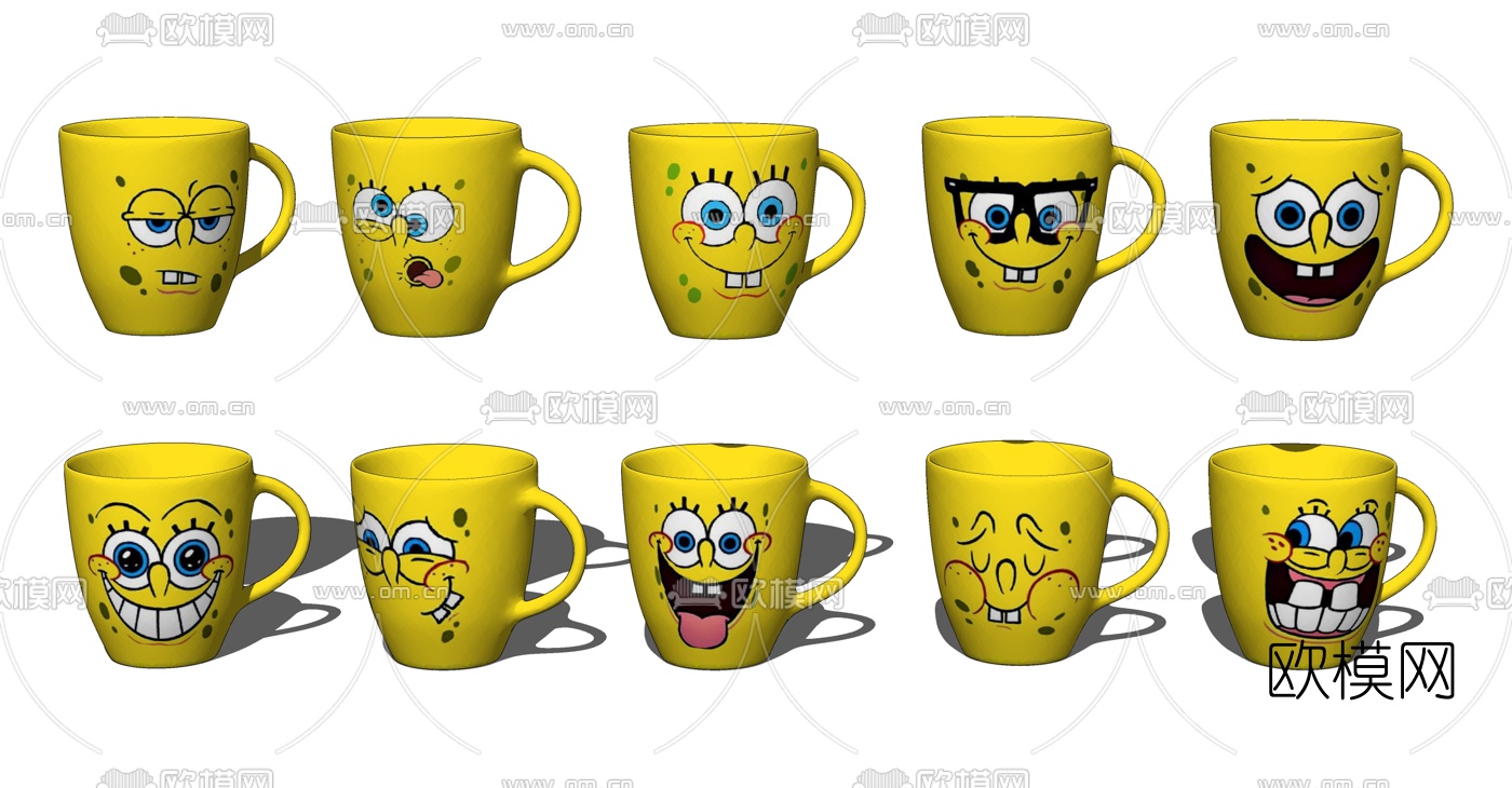 现代海绵宝宝卡通水杯咖啡杯su模型下载