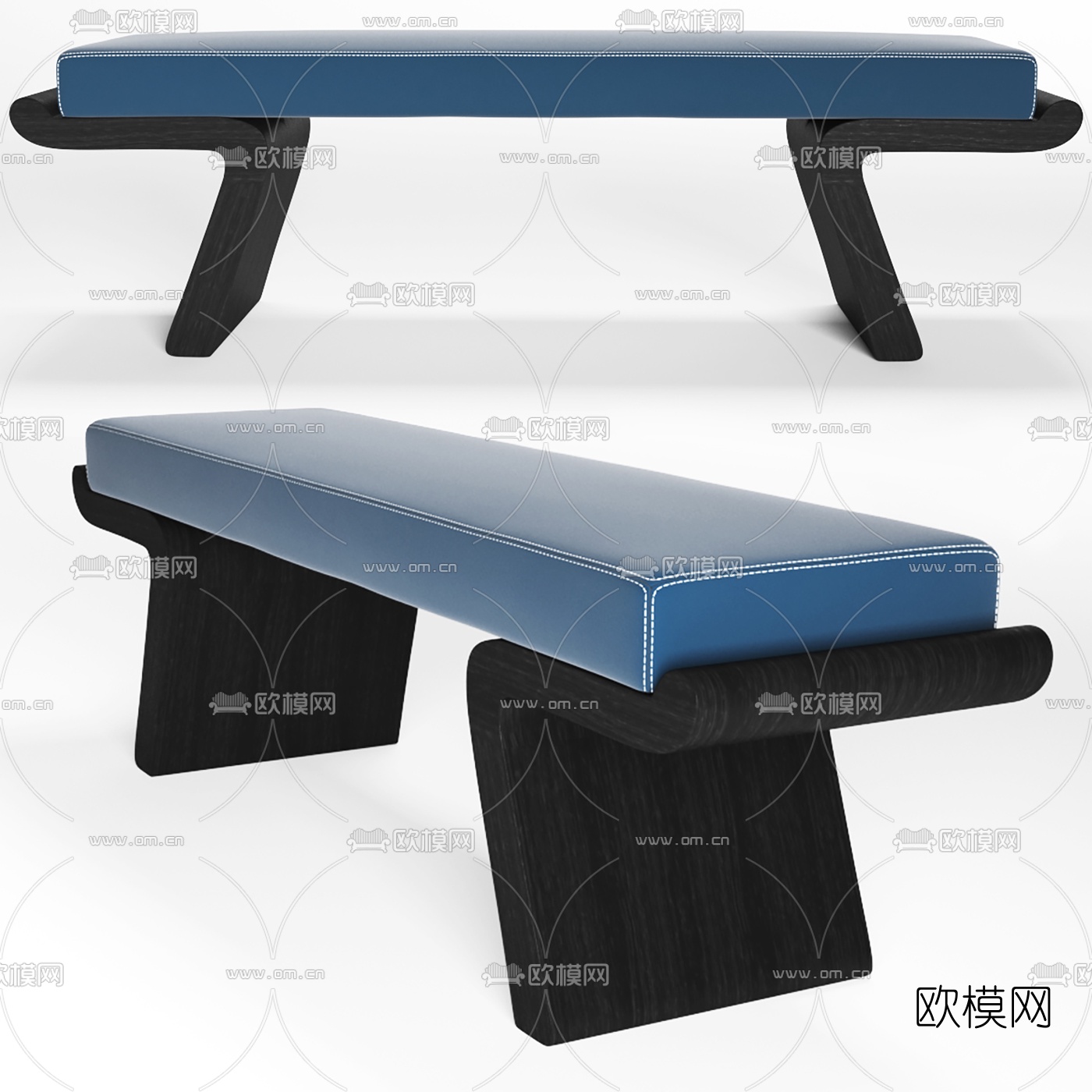 新中式皮革床尾凳3d模型