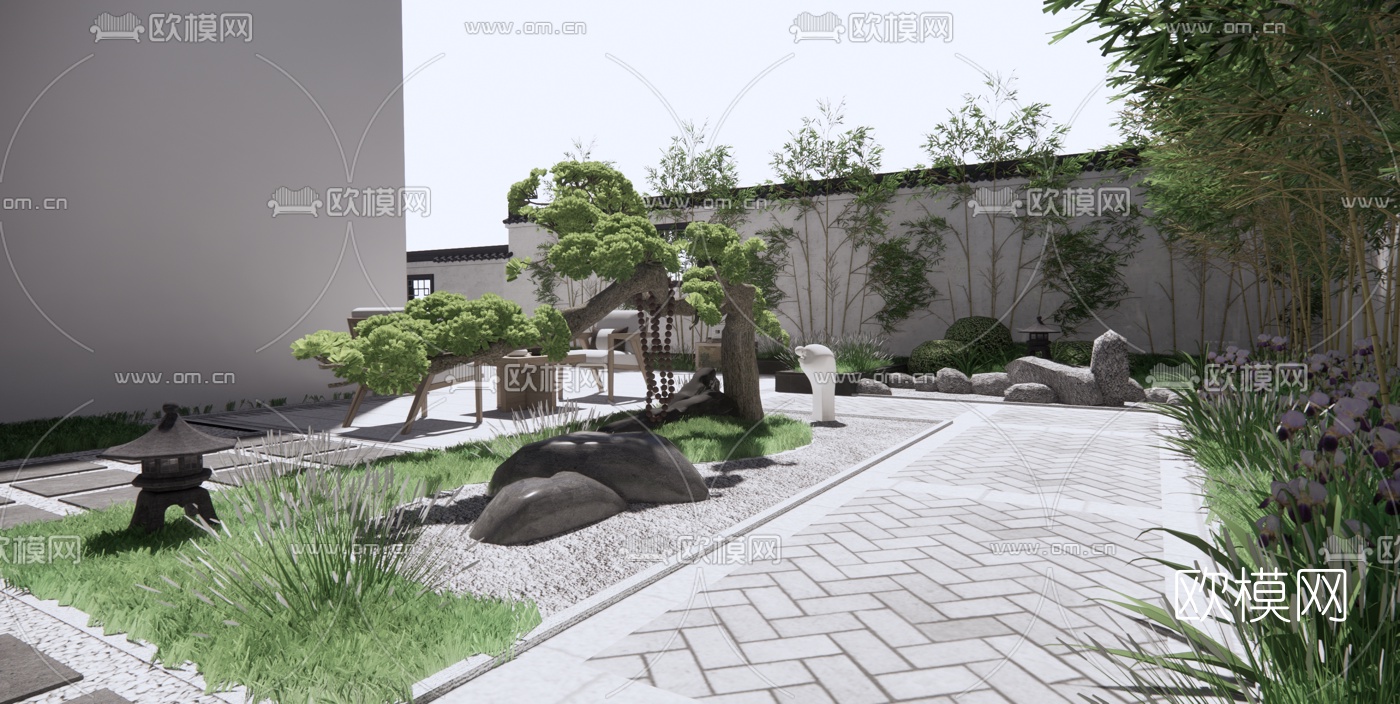 新中式庭院景观su模型下载（渲染图4）