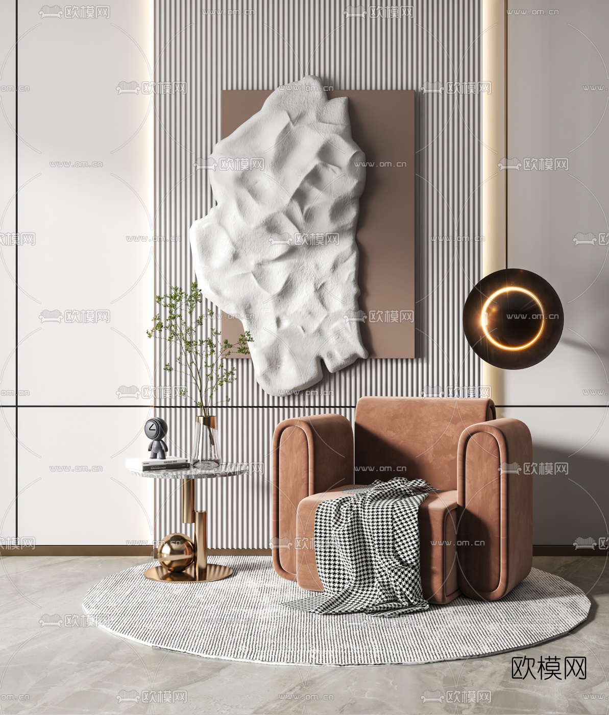 现代绒布单人沙发3d模型下载