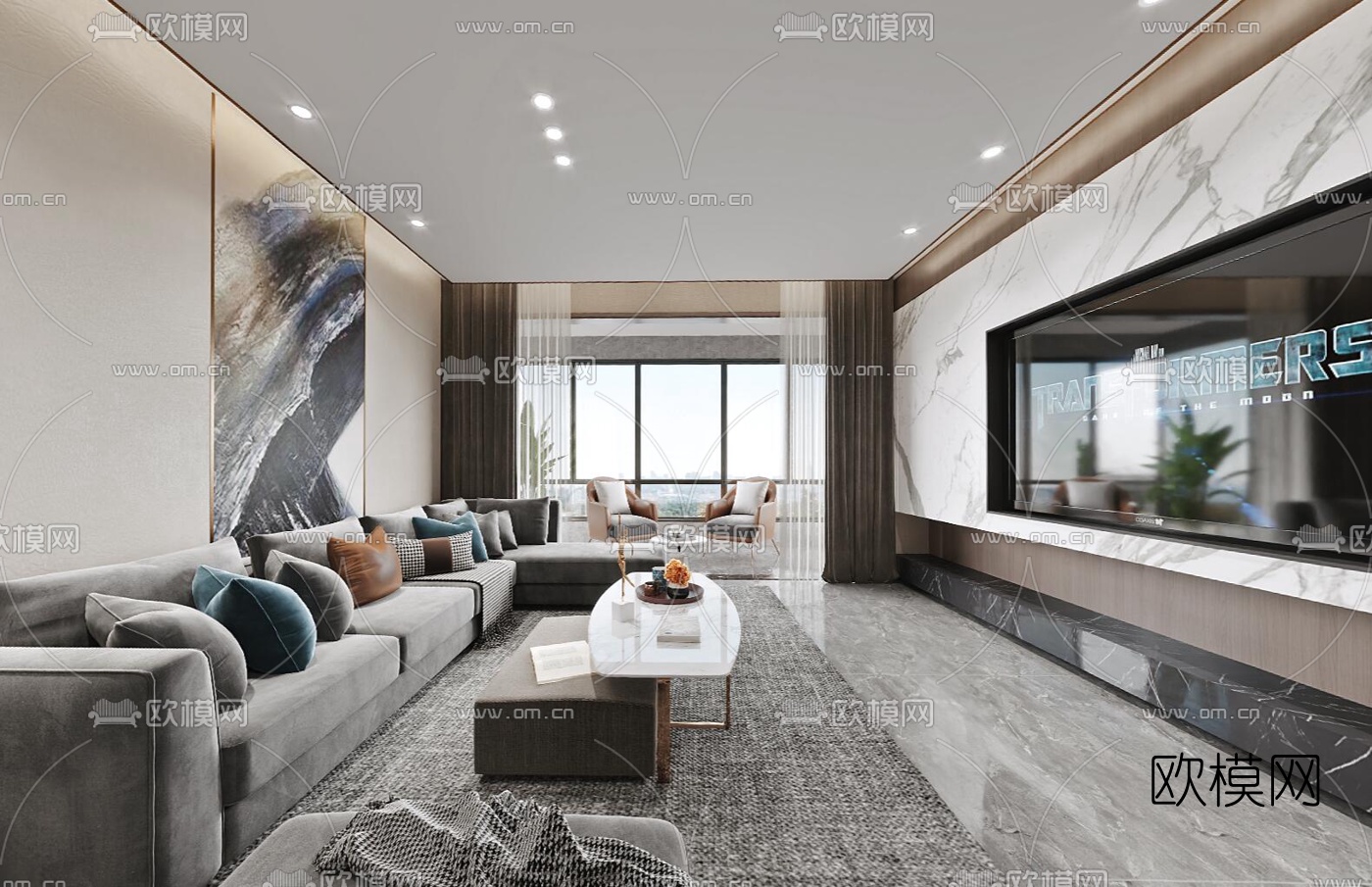 现代客厅餐厅cr全景3d模型