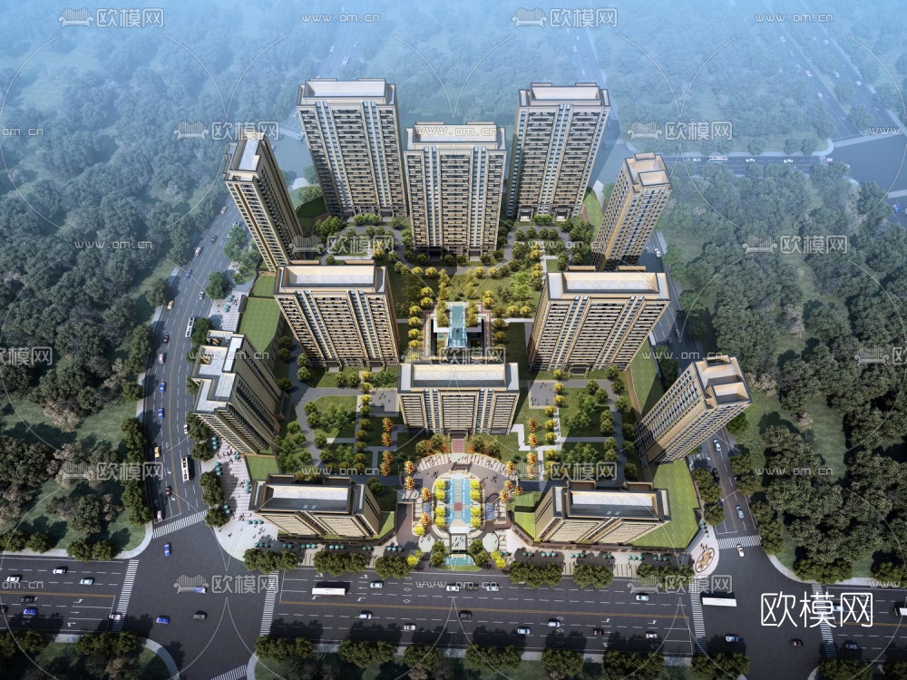 简欧高层住宅楼鸟瞰su模型下载（渲染图4）