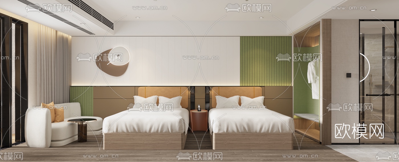 现代酒店双床客房3d模型